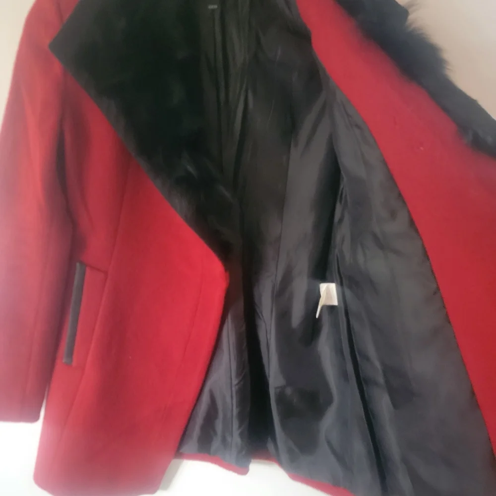 Blu Pepé | Faux Fur Wool Coat red Pea Coat medium